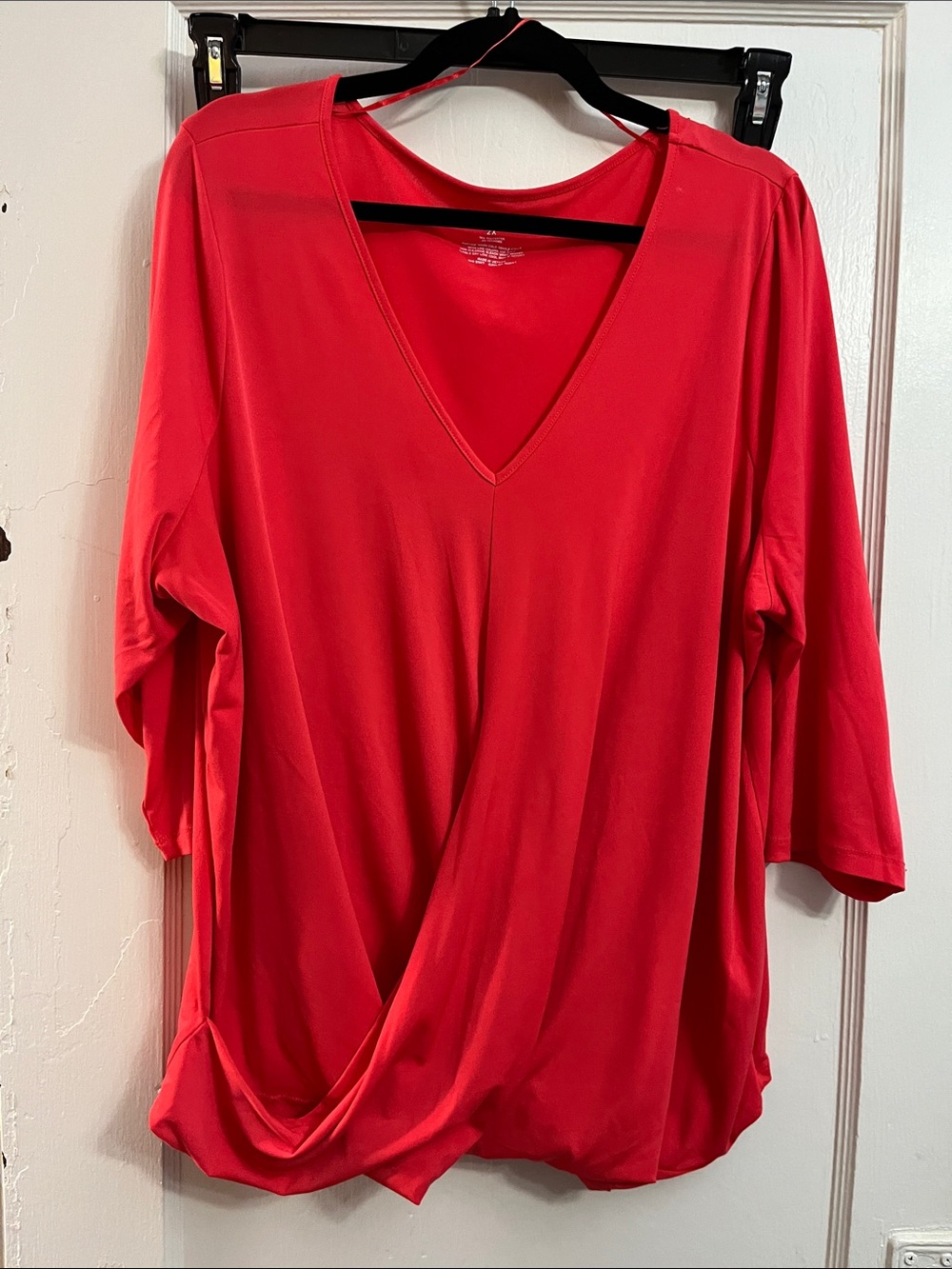 Bright Salmon V-Neck Draped Tunic - Relaxed Women's Top